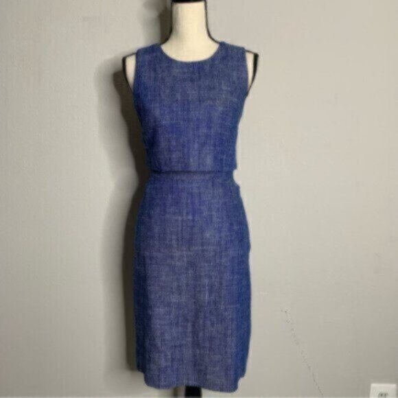 J. Crew Going Places Tweed Blue & White Knee Length Sheath Dress - Picture 3 of 11